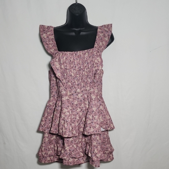 Source Unknown Pants - Romper Floral Ruffle Jumpsuit in Purple